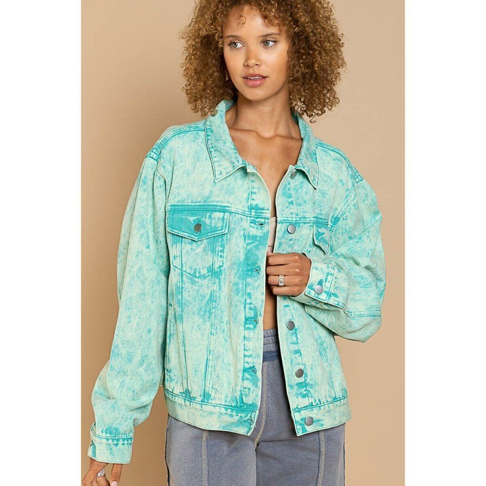 SALE! POL CLOTHING Vintage Aqua Denim Acid Washed Jacket Button Up New S-L TWJ45 - Picture 7 of 11